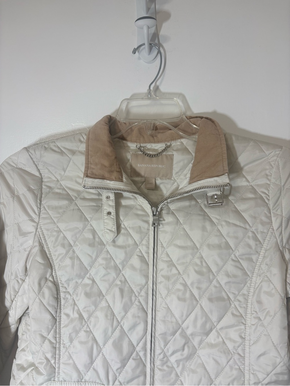 Banana Republic Quilted Womens Ivory Equestrian Corduroy Collar Jacket Sz M - Picture 7 of 14